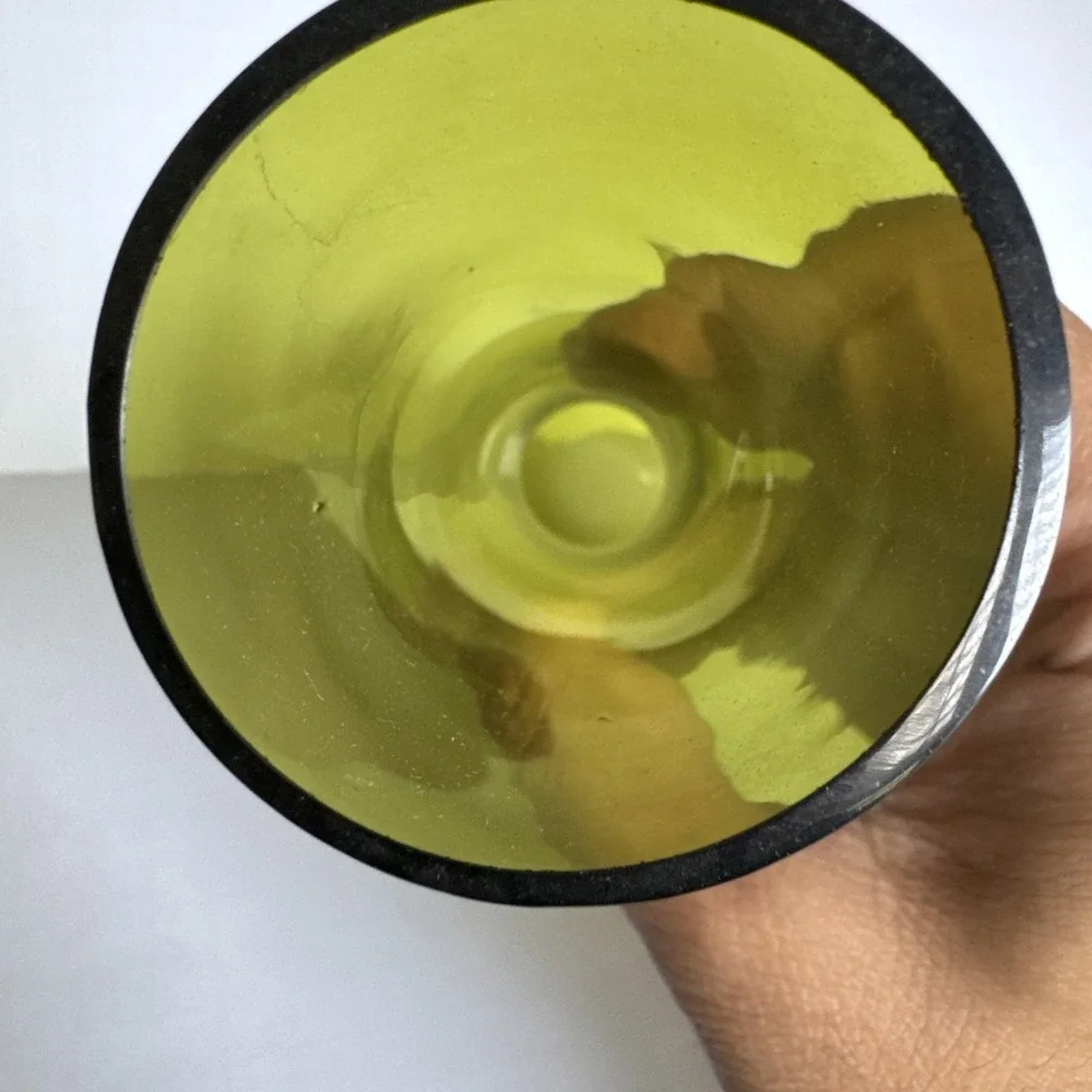 VTG ERCO Italian Art Glass Vase Olive Green MCM Bulbous Long Neck Applied Seal